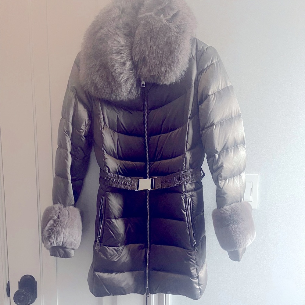 Intuition Paris Down Coat real 100% Racoon Trim new sz S